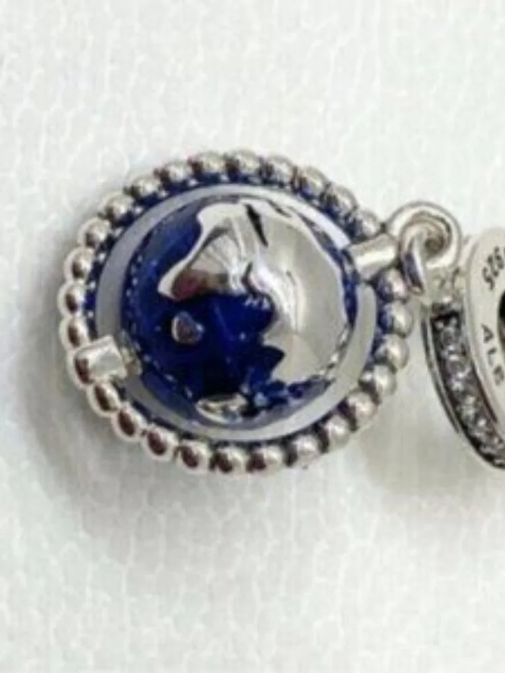 Pandora Blue Planet Dangle Charm with Silver Accents